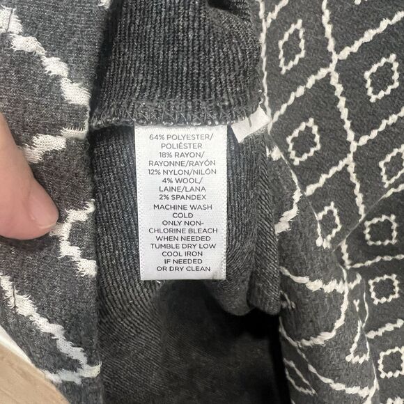 LOFT Dress Womens Size S Gray White Diamond Tie Cuff Sleeve Shift Mini Office - Picture 4 of 7